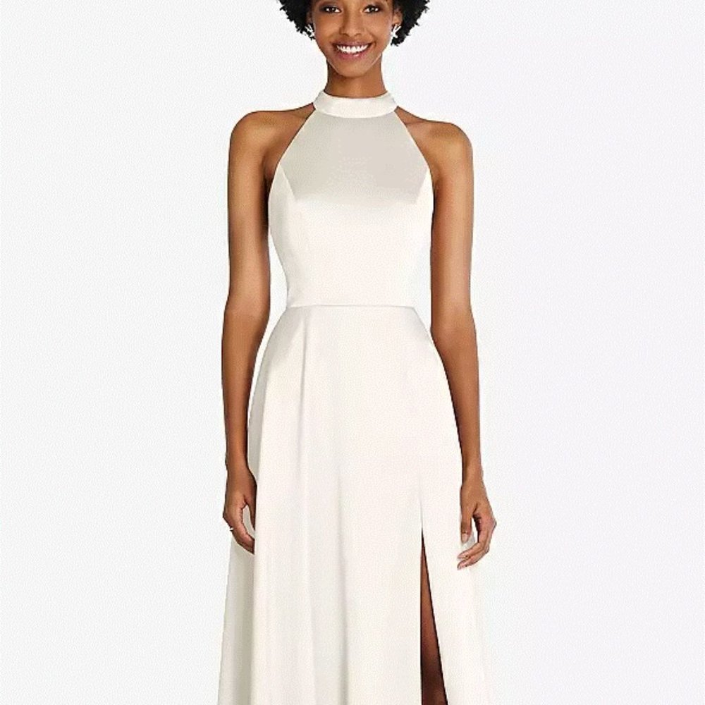 Stand Collar Cutout Tie Back Maxi Dress with Front Slit..TH090..Ivory...Size XS